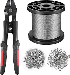 328FT 1/16" Wire Rope Crimping Tool Kit for Hanging, Crafting