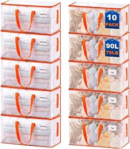 KYODOLED 10-Pack Clear Moving Bags Heavy Duty Extra Large, Storage Totes