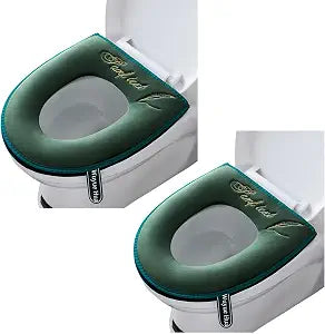 2 Pieces Thicker Bathroom Soft Toilet Seat Cover Pad with Handle Toilet Lid Cover Cushion Soft Thicker Washable Fits All Oval Toilet Seats Green