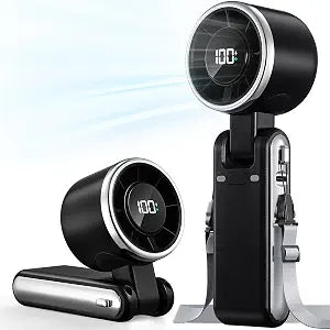 Portable Handheld Turbo Fan - 5 Gear High Speed 4000mAh Rechargeable Mini Personal Hand Fan Blow Cold Air, Battery Operated Travel Essentials, Beach Vacation, Gifts for Women, Men (Black)