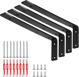 L Bracket 4 Pack, L 10" x H 3", 5mm Thick Heavy Duty L Shelf Bracket, Metal Floating Shelf Brackets with Screws & MultiMode Expansion Anchors for Kitchen/Bedroom/Outdoor (10 inch)