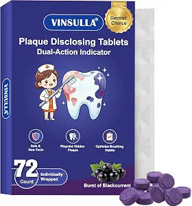 VINSULLA Plaque Disclosing Tablets for Kids & Adults - 72 Count