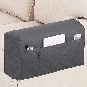 Turquoize 2 Pack Waterproof Armrest Covers for Chairs and Sofas Couch Arm Covers for Sofa Armrest Covers with Side Pocket Anti-Slip Furniture Protector Washable Armrest Slipcovers Set of 2, Gray