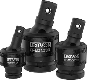 LEXIVON Premium Impact Universal Joint Socket Swivel Set | 3-Piece Ball Spring Design 1/2", 3/8", and 1/4" U-Joint Drive | Cr-Mo Steel - Full Impact Grade (LX-113)