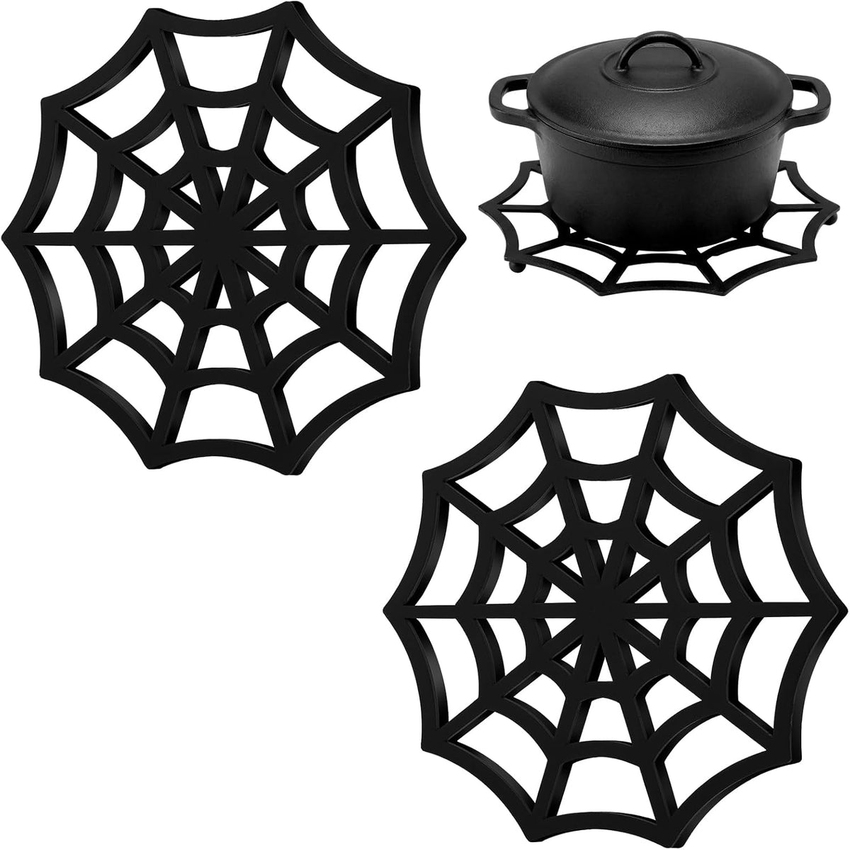 Meanplan 2 Pack Halloween Cast Iron Trivet Cobweb Gothic Kitchen Decor 7.8"