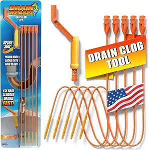 FlexiSnake Drain Weasel Sink Snake Hair Clog Remover Tool Kit, 5 Wands