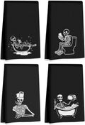 4 Pcs Funny Skeleton Halloween Hand Towel, Skull Halloween Kitchen Towels