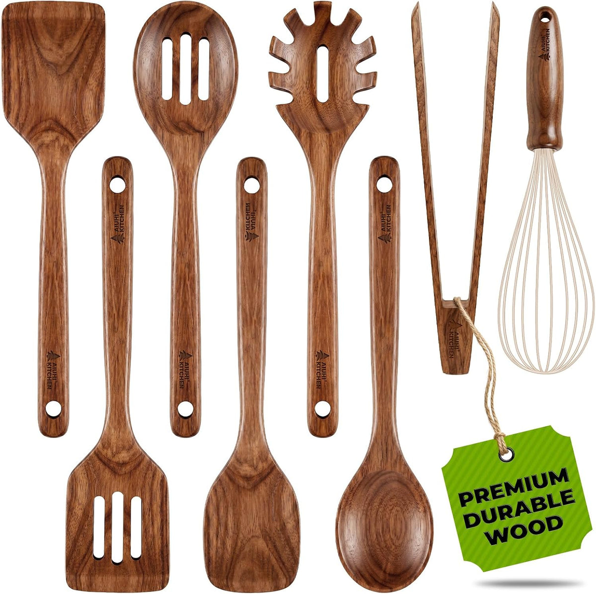 8-Piece Teak Wood Kitchen Utensils Set for Nonstick Cookware