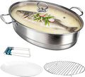 Stainless Steel Oval Fish Steamer Multi Purpose Cooking Pot with Rack