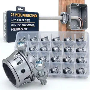 Flutesan 25 Pcs 3/8 Inch Clamp Type Nm Cable Connector with Spring Clips