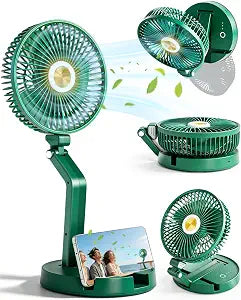 Portable Foldable Oscillating Fan, 6000mAh Battery Powered USB Rechargeable Fan, 16.1 Inches Wireless Desk Fan for Bedroom, Office, Camping and Travel, Green