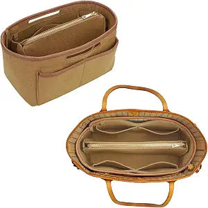 ZTUJO Purse Organizer Insert, Felt Tote Bag Organizer Insert for Tote Bag,Compatible with Longchamp, Le pliage Neverfull, Speedy and More (Lighting Coffee, Large)