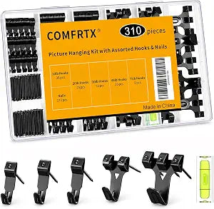 310Pcs Picture Hanging Hooks Kit with Nails & Mini Level Heavy Duty