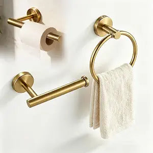 2 Piece Brushed Gold Bathroom Set, Wall Mount Toilet Paper Holder