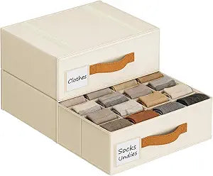 DIMJ Underwear Organizer for Closet 1 Pack, 16 Cell Sock Drawer Organizer Divider, Stackable Closet Storage Drawers, Fabric Organizer for Socks, Panties, Bra, Belt, Ties, Baby clothes, Scarf, Beige