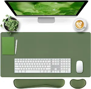 Bloss Keyboard Wrist Rest + Mouse Wrist Rest + Leather Desk Mat, Non-Slip Desk Mat Protector for Office, Home(31.515.7 Inches,Olive Green)