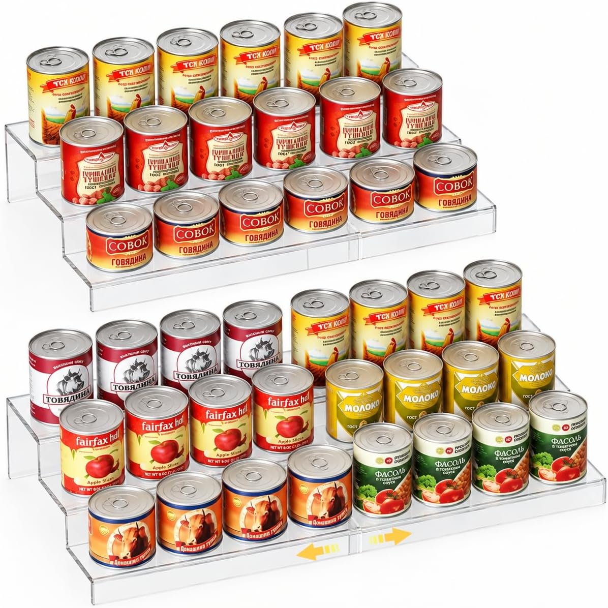 Expandable Clear Acrylic Can Organizer for Pantry, 3-Tier, Holds 24 Cans