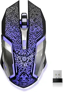 VEGCOO Wireless Gaming Mouse, C8 Wireless Rechargeable Mouse with Colorful LED Lights and 2400/1600/1000 DPI for Laptop and Computer (C9 Silver)