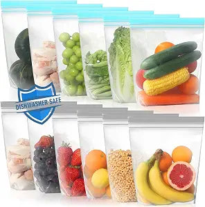 Lerine 12 Pack Stand Up Reusable Gallon Freezer Bags, Dishwasher Safe