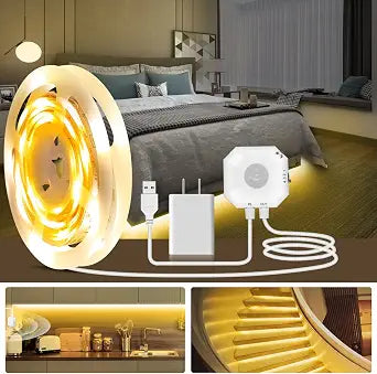 Daymeet Motion Sensor Lights Indoor, 16.4ft Motion Activated LED Strip Lights Under Bed Light, Night Lighting 3000K Warm White Under Cabinet Light for Hallway, Bedroom,Kitchen (NO APP)