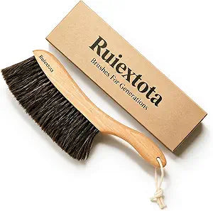 Natural Horsehair Bed Brush, Soft Bristle Dust Brush with Wood Handle, Hand Broom for Cleaning Bed, Furniture, Couch, Shelves, Car Interior, Clothes - Gentle on Delicate Surfaces