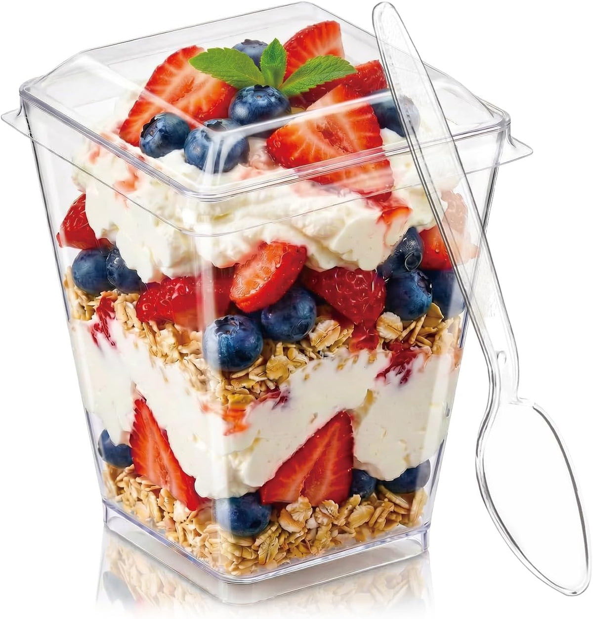 5 oz Plastic Dessert Cups with Lids and Spoons, 50 Pack