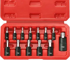 13-Piece Torx Bit Socket Set, 1/4, 3/8 and 1/2 Drive T8-T60 Star Socket Set, S2 Steel Bits and CR-V Sockets with Storage Case