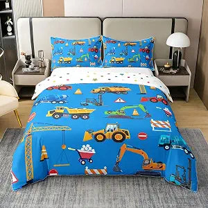 Feelyou Blue Excavator Duvet Cover Twin Size Boys Girls Bedding