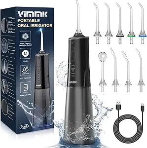VIMMK Water Flosser, Cordless Water Dental Flosser, 9 Jet Tips 5 Modes 300ML IPX7 Waterproof, Portable Rechargeable Oral Irrigator for Home Travel - Gums, Orthodontic, Braces Care (Black)