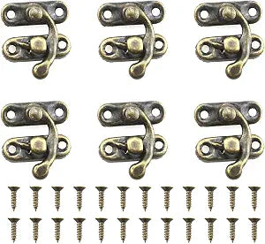 6Set Mini Swing Arm Clasp Latch Vintage Style Left Right Toggle Hasp Hook Metal Catch Curved Buckle with 24 Screws for Suitcase Jewelry Box 27x23mm Bronze
