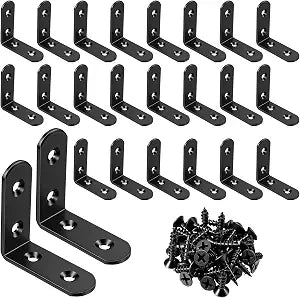 24 Pcs L Corner Brackets 2x2 Inch Black Heavy Duty L Bracket for Joint Right Angle Shelf Support Corner Braces for Shelves, Wood Furniture, Cabinet with Screws