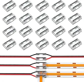 20Pcs 8mm 2Pin COB Strip Connectors,9-in-1 Solderless Transparent
