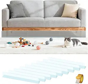 9 Pack Under Couch Blocker, Under Bed Blocker for Pets, Prevents Items from Going Under Furniture, Length Adjustable, Comes with Specialized Tape, Easy to Install, No Residue After Removal (2.4" H)
