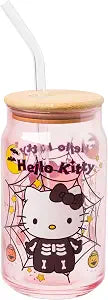 Silver Buffalo Sanrio Hello Kitty Halloween Skeleton, Glass Tumbler, 16oz