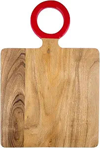 Santa Barbara Design Studio Wood Serving Board with Red Enamel Handle, Small 15" x 10"