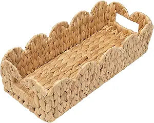 Coeusy Scalloped Toilet Paper Basket, Wicker Basket for Bathroom, Natural