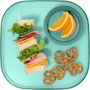 Madesmart Dipware Reusable Dining Plate/Serving Tray for Appetizers and Snacks, Food-Safe Appetizer Serving Platter with Removable Dip Bowl, Teal