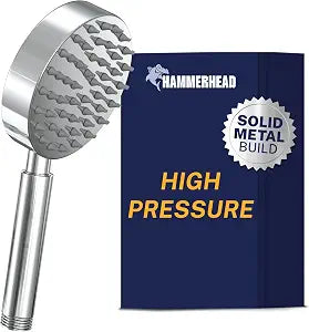 HammerHead Showers Solid Metal Hand Held Shower Head - CHROME - 2.5 GPM High Pressure Shower Heads 4 Inch Spray Wand | Made from 304 Stainless Steel with Silicone Nozzles