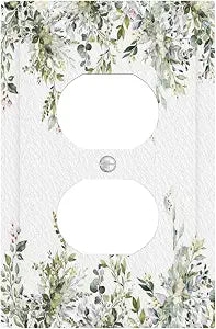 Sage Green Eucalyptus Boho Watercolor Leaves Plant Floral 1 Gang Duplex Outlet Covers Decorative Single Light Switch Covers Electrical Receptacle Wall Plate Plug Switchplate for Bathroom Decor