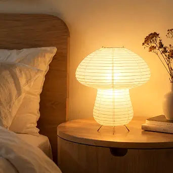 Paper Lantern Table Lamp, Rice Paper Japanese Lights, Modern Mid Century Cute Small Desk Lamps for Bedroom, Living Room