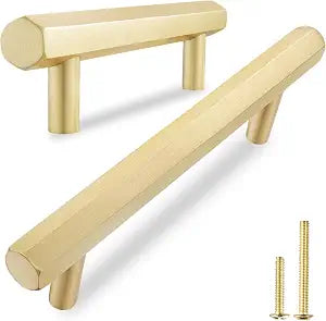 QOGRISUN 5-Pack Brushed Brass Cabinet Pulls, Solid Brass, 5" Center