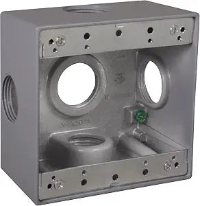 TayMac DD5100XS 4-1/2-Inch X 4-1/2-Inch Gang Weatherproof Box, 1-Inch Outlets, Side Lug, Gray