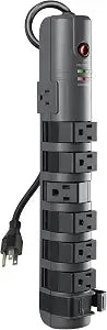 Belkin 8-Outlet Pivot-Plug Power Strip Surge Protector With 6ft Cord & Telephone Protection - Surge Protection For Up To 8 Devices - 1800 Joules Energy Rating - Gray