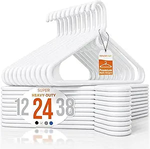 HOUSE DAY Heavy Duty Plastic Hangers 24 Pack - Thick White Clothes Hangers
