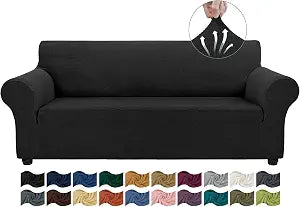 Asnomy Stretch Couch Covers for Sofa Washable, 3 Cushion Couch,Black