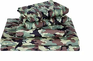 Chezmoi Collection Military Camo 4-Piece Sheet Set - Camouflage Army Green Printed Microfiber Soft Breathable Deep Pocket Sheets and Pillowcases Set, Queen Size