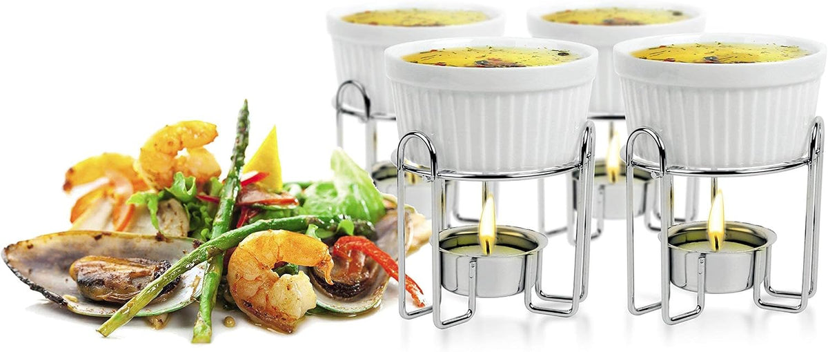 Artestia Butter Warmers Set 4-Piece Ceramic Butter Warmer with Tea Light Candles, Crab Boil Party Supplies - Dishwasher, Microwave, Oven Safe (White)