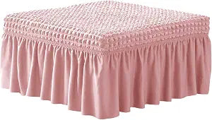 NIDITW Stretch Pink Seersucker Ottoman Cover with Skirt Rectangular Storage Ottoman Slipcover 3D Bubble Texture Footrest Stool Covers Furniture Protector (Pink)