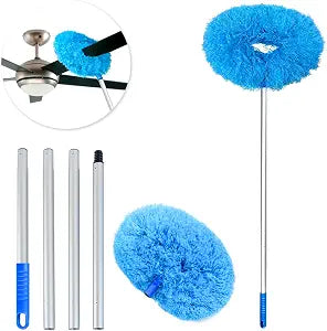 Ceiling Fan Duster Retractable Ceiling Cleaner Reusable Microfiber Ceiling Fan Blade Cleaner Duster with Extension Pole 13 to 50 inch for Furniture Bookshelves Wall Door Blue