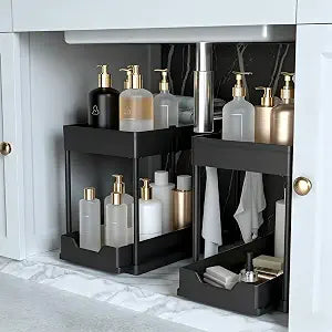 Under Sink Organizer 2 Pack,2 Tier Slide Out Storage for Kitchen Bathroom